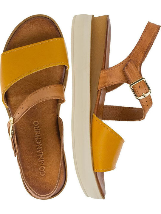 Leather Women's Flat Sandals in Yellow Color