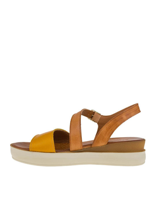 Leather Women's Flat Sandals in Yellow Color