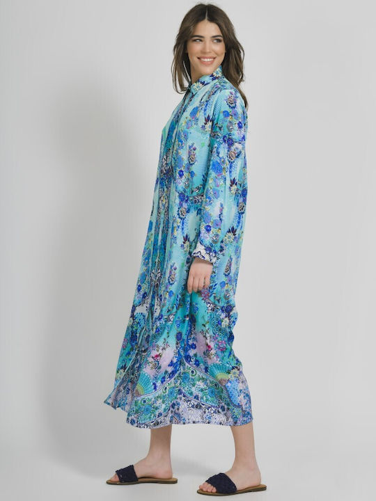 Ble Resort Collection Feminin Lung Caftan de Plajă Turcoaz