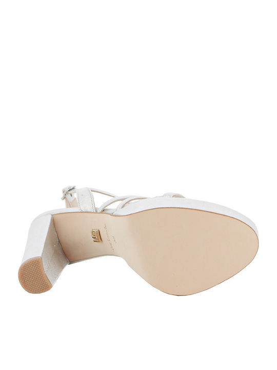 Leder Damen Sandalen mit hohem Absatz in Silber Farbe