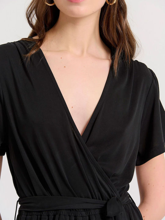 Women's Short Sleeve One-piece Shorts Monochrome, Black