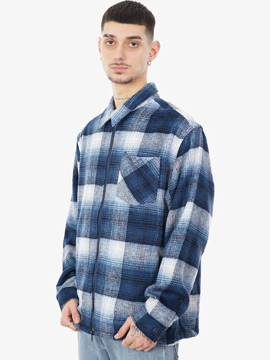 Overshirt Mânecă Lungă Carou Albastru