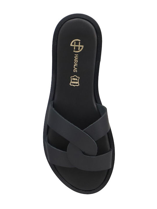 Leather Women's Flat Sandals in Black Color