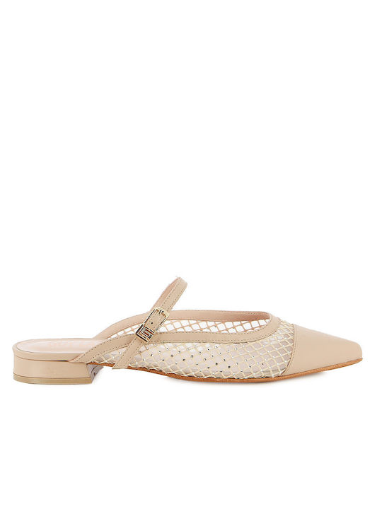 Guy Laroche Flat Δερμάτινα Mules σε Μπεζ Χρώμα