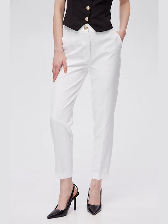 BSB Women's Fabric Trousers with Elastic in Regular Fit White
