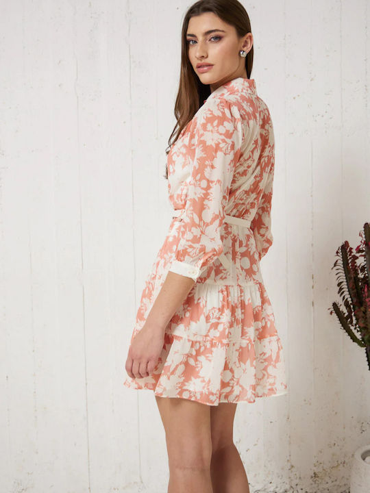 Enzzo Summer Mini Shirt Dress Dress Peach