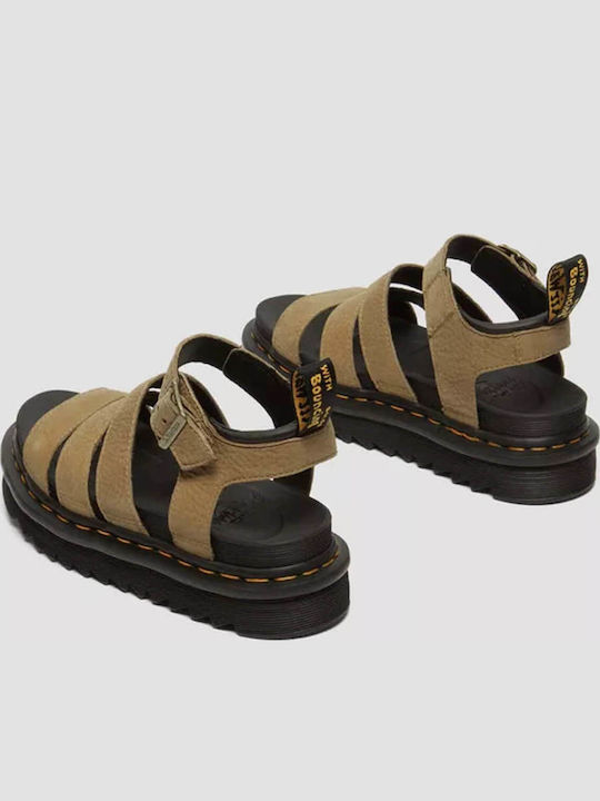 Blaire Leather Women's Flat Sandals with Strap in Brown Color