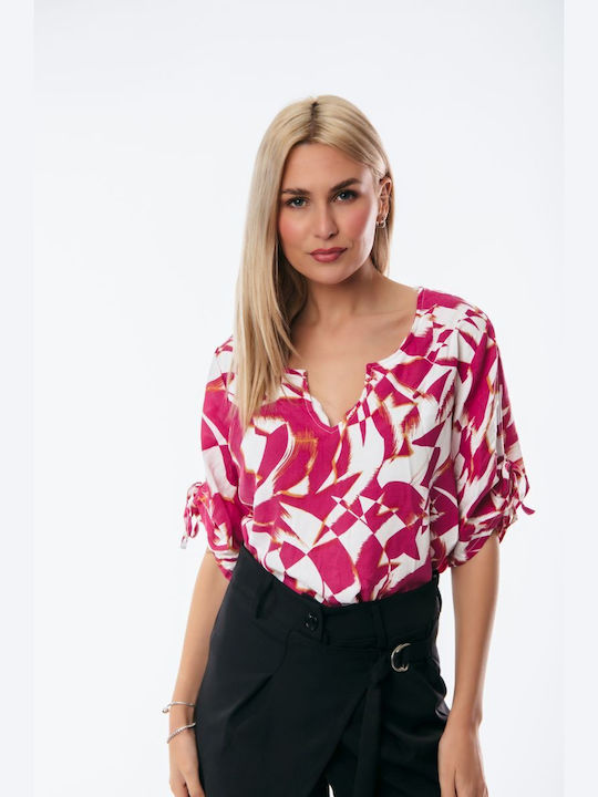 Boutique Damen Sommer Bluse mit 3/4 Ärmel Pink