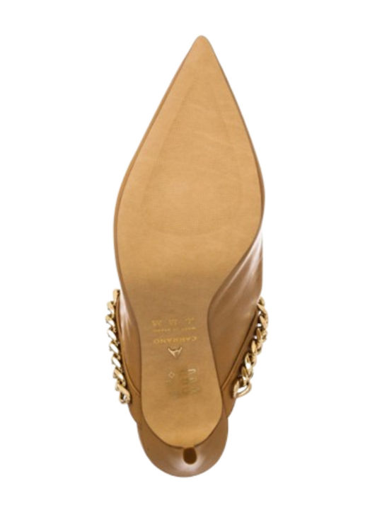 Mestico Leather Mules with Thin High Heel in Beige Color