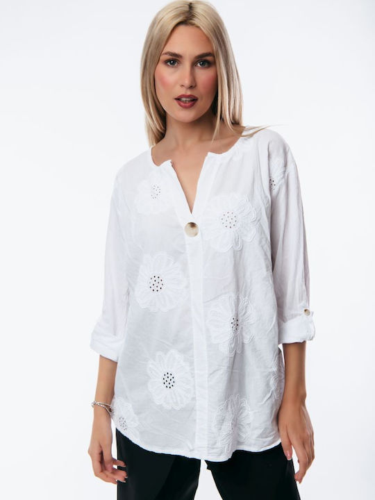 Dress Up Summer Tunic with 3/4 Sleeve White