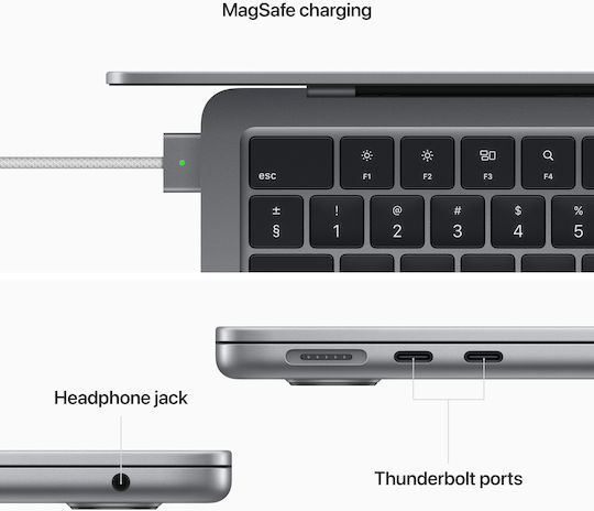 Apple MacBook Air 13.6" (2022) IPS Retina Display (M2-8-Core/8GB/256GB SSD/8-Core GPU) Space Grey (GR Keyboard)