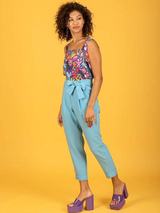 Women's High-waisted Chino Trousers Slim Fit Blue