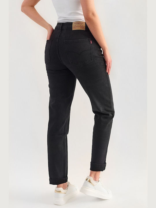 DOT High Waist Women's Jean Trousers in Mom Fit Black