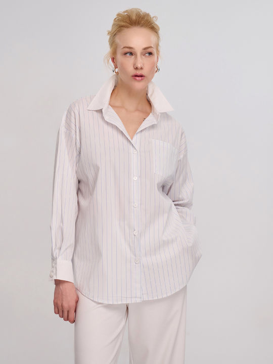 Lara Dee Women's Striped Long Sleeve Shirt White/blue