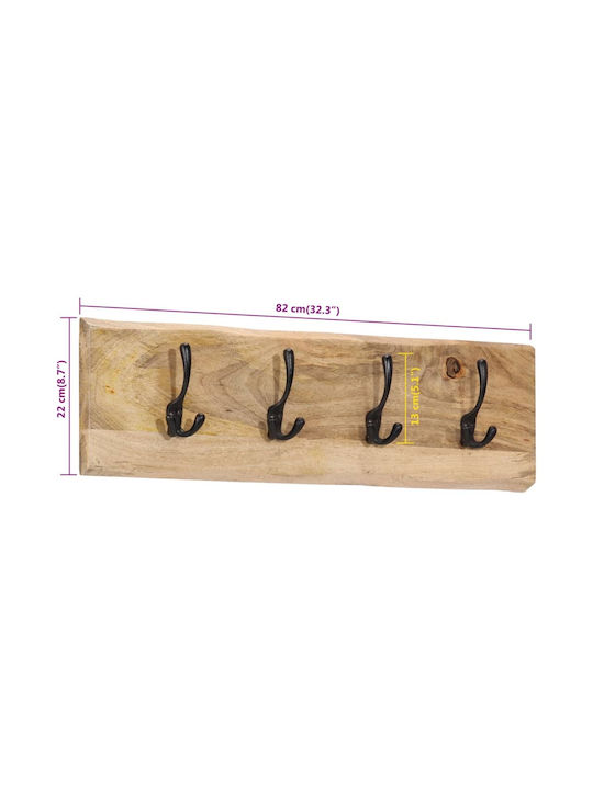 vidaXL Wooden Wall Hanger with 4 Slots Beige 82x7x22cm 1pc