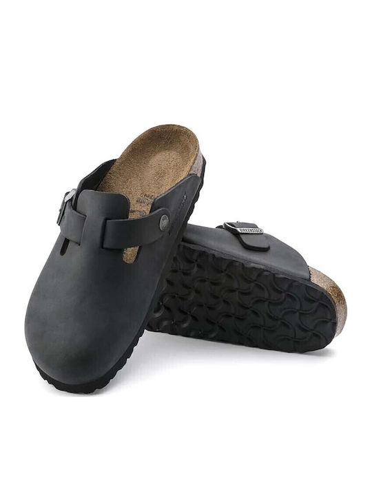 Boston Oiled Leather Зимни мъжки чехли Черен Тясна Fit