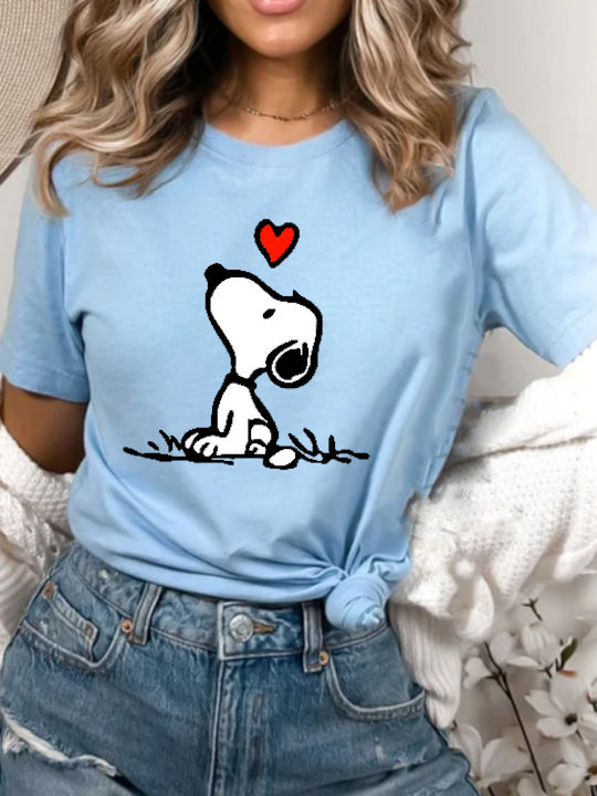 Fruit of the Loom Snoopy Love Original T-shirt Μπλε Βαμβακερό