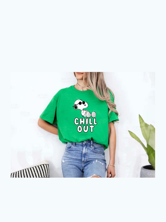 Fruit of the Loom Snoopy Chill Out Original T-shirt Green Cotton