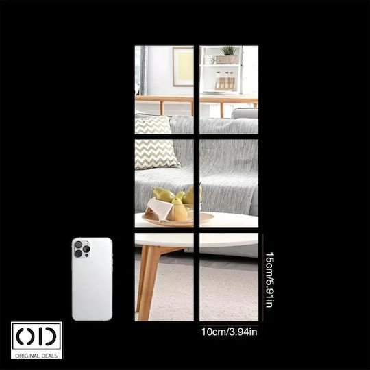 Self-adhesive Mirror For Interior Decor And Design, Rectangle Pattern, Premium Acrylic Pvc, Set Of 6 Pieces, 15 X 10, Original Deals