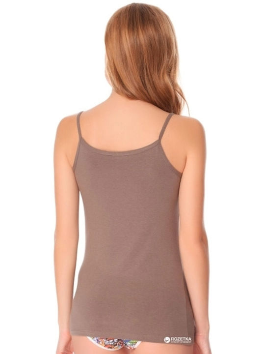 Jadea Women's T-Shirt with Spaghetti Strap Brown