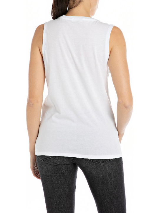 Damen Bluse Baumwolle Ärmellos White
