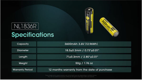 NiteCore Презареждаща батерия 18650 Li-ion 3600mAh 5V 1бр