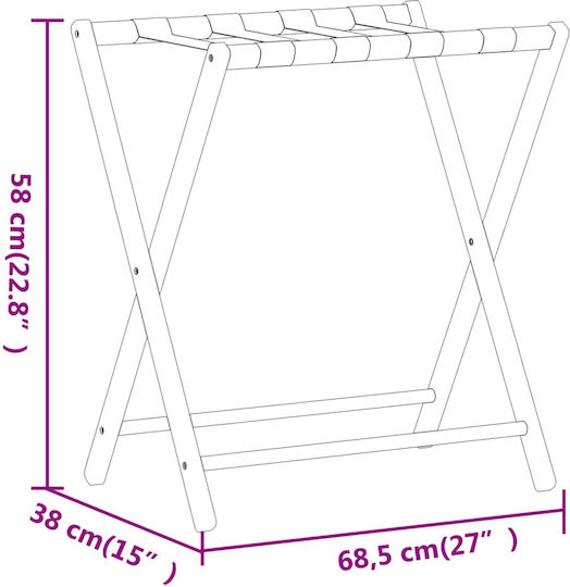 vidaXL Wooden Foldable Hotel Luggage Rack Brown with Dimensions 68.5x38xH58cm Foldable