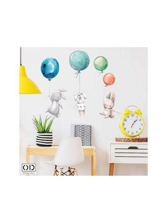 Decorative Sticker With Self-Adhesive For Wall And Furniture Decor Bunnies With Helium Balloons Multicolor Original Deals