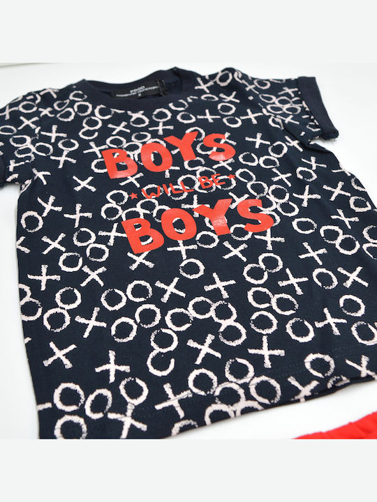 Kids' Set with Shorts Summer 2pcs Navy Blue Boys Will Be Boys
