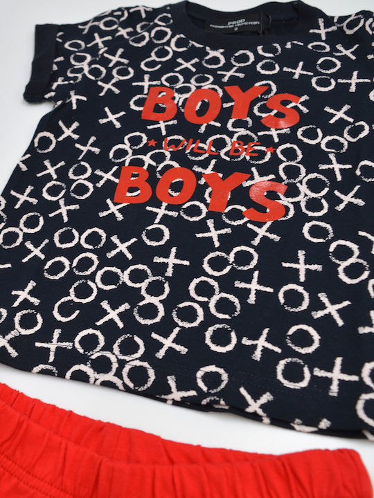 Kids' Set with Shorts Summer 2pcs Navy Blue Boys Will Be Boys