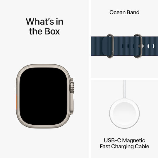 Apple Watch Ultra 2 Titanium 49mm Waterproof with eSIM and Heart Rate Monitor (Blue Ocean Band)