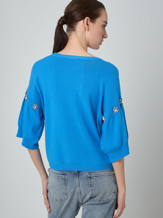 Desiree Women's Sweater with 3/4 Sleeve Blue