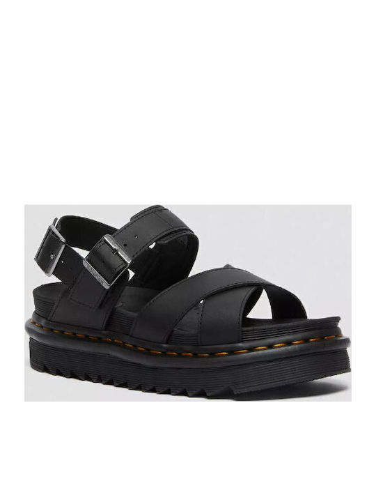 Voss Ii Hydro Leather Women's Flat Sandals with Strap in Black Color