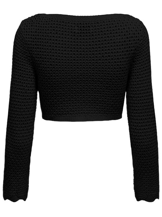 Only Women's Long Sleeve Crop Sweater with V Neckline Black
