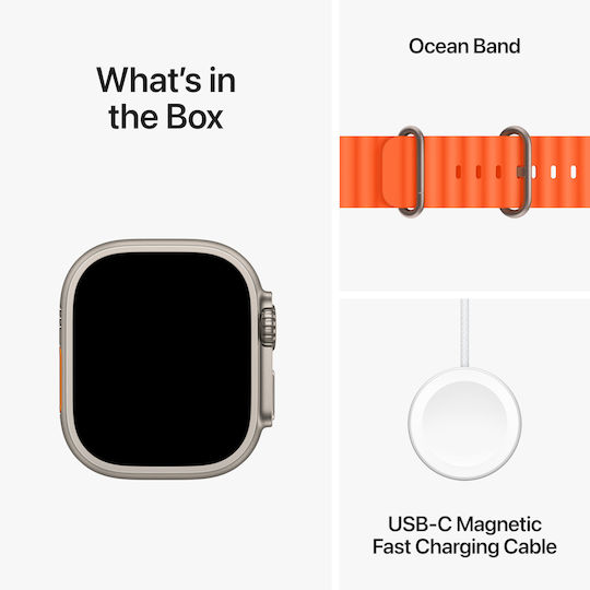 Apple Watch Ultra 2 Ocean Band Titanium 49mm Waterproof with eSIM and Heart Rate Monitor (Orange Ocean Band)