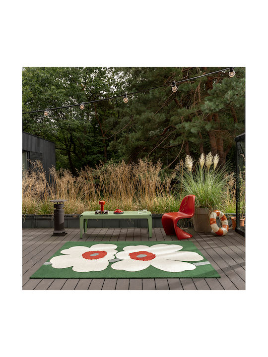 Marimekko Unikko 60th Anniversary 433007 Lucrat manual Covor De exterior Rectangular Verde