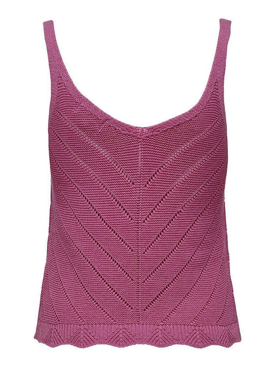 Only Women's Blouse Cotton Sleeveless with V Neckline Pink
