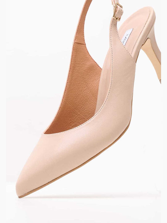 Mortoglou Leder Pumps mit Riemchen Beige