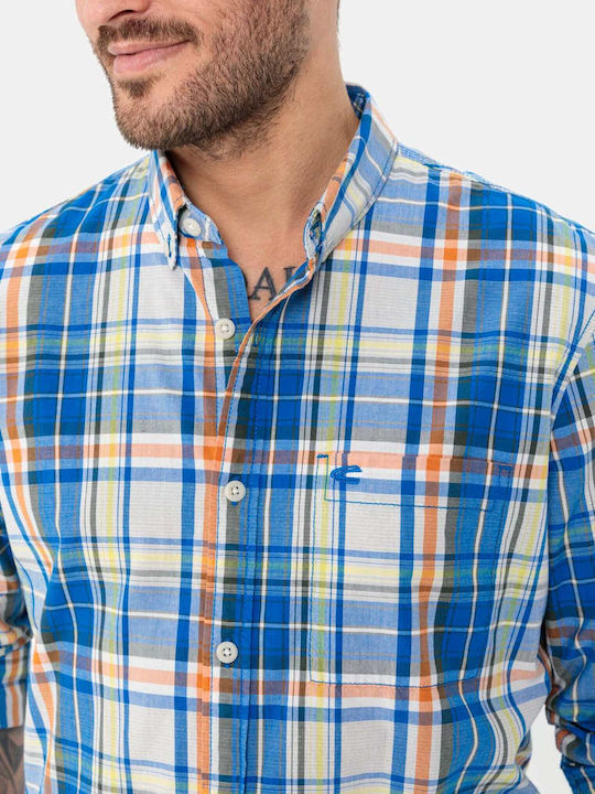 Long-sleeved Cotton Shirt Checked Blue