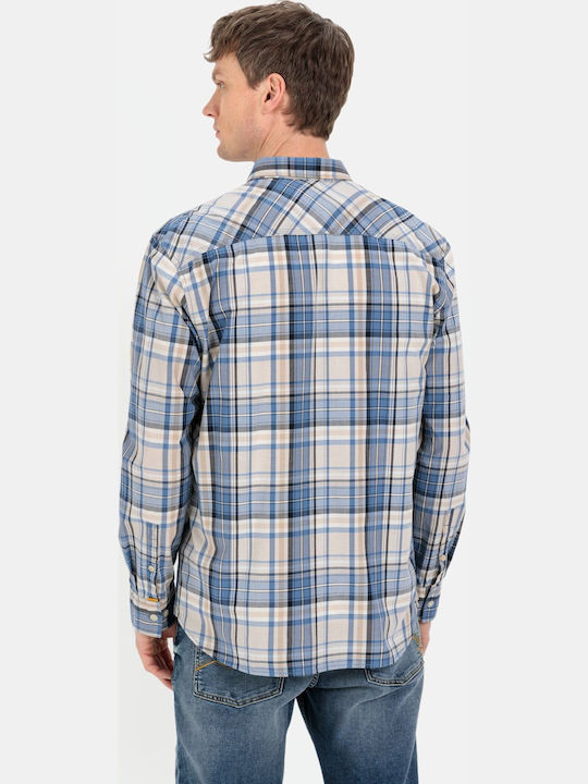 Long-sleeved Cotton Shirt Checked Light Blue