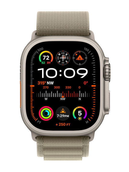 Apple Watch Ultra 2 Alpine Loop (Small) Titanium 49mm Αδιάβροχο με eSIM και Παλμογράφο (Olive Alpine Loop - Small)