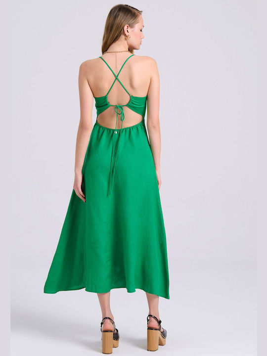 Funky Buddha Καλοκαιρινό Midi Φόρεμα Πράσινο