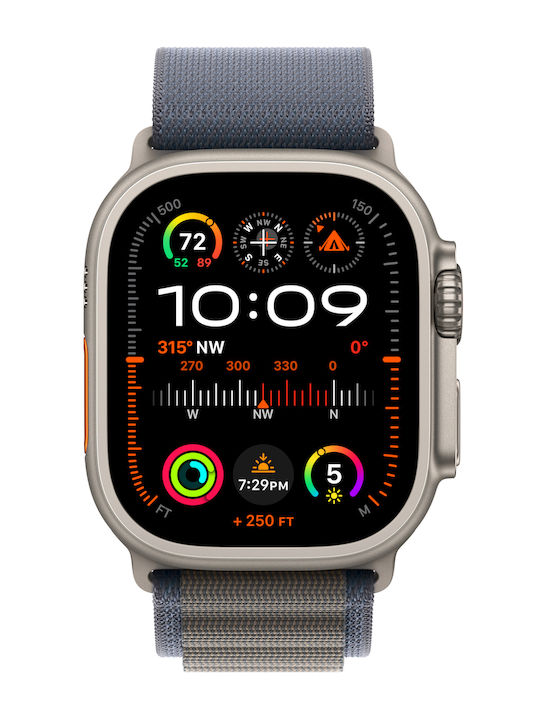 Apple Watch Ultra 2 Alpine Loop (Medium) Titanium 49mm Αδιάβροχο με eSIM και Παλμογράφο (Blue Alpine Loop - Medium)