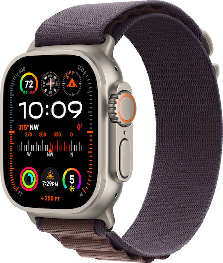 Apple Apple Watch Ultra 2 Titanium 49mm Waterproof with eSIM and Heart Rate Monitor Indigo Alpine Loop Medium Strap Size