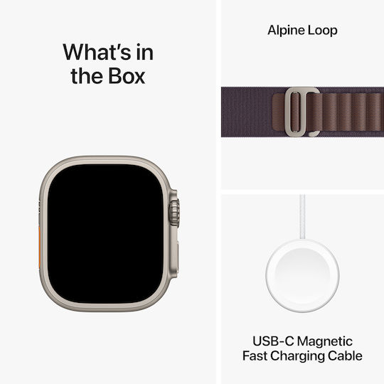 Apple Apple Watch Ultra 2 Titanium 49mm Waterproof with eSIM and Heart Rate Monitor Indigo Alpine Loop Medium Strap Size