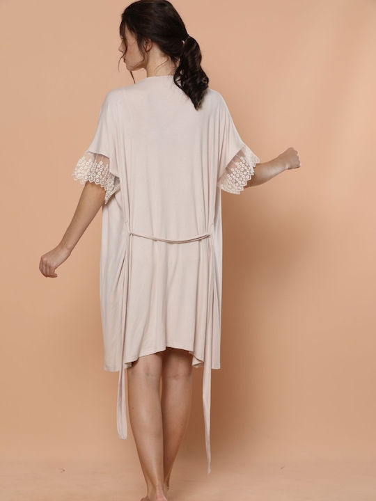 Moongilr Sommer Damen Robe mit Pyjama Beige