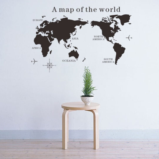 Decorative Sticker, Self-adhesive, World Map With Continents, Black, Original Deals