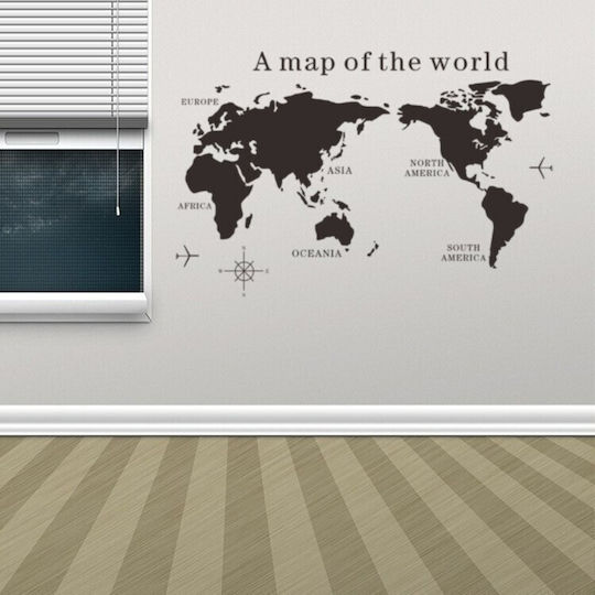 Decorative Sticker, Self-adhesive, World Map With Continents, Black, Original Deals