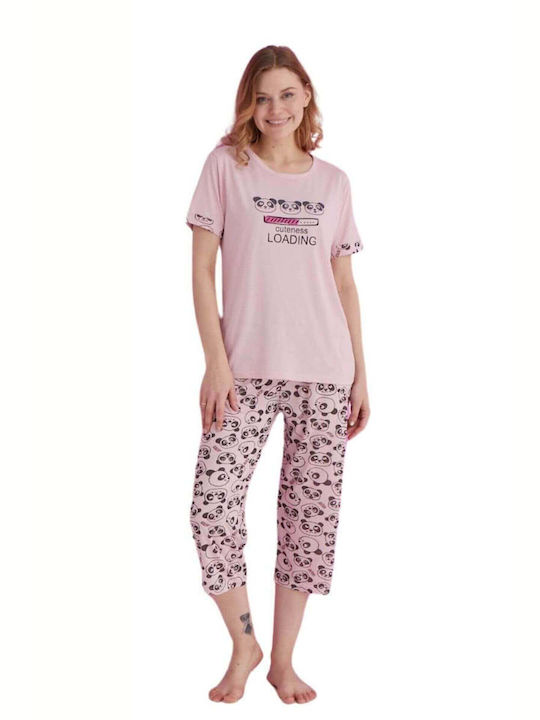 Lindros Sommer Damen Pyjama-Set Baumwolle Rosa