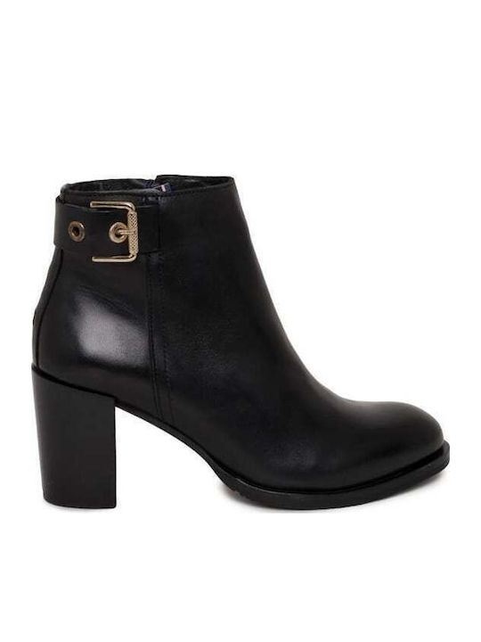 Leather Women's Ankle Boots with High Heel Black